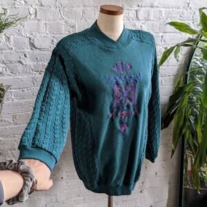 90s Vintage Funky Oversize Western Embroidered Geometric Knit Sweater